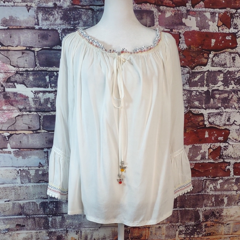 Relipop Embroidered Peasant Top